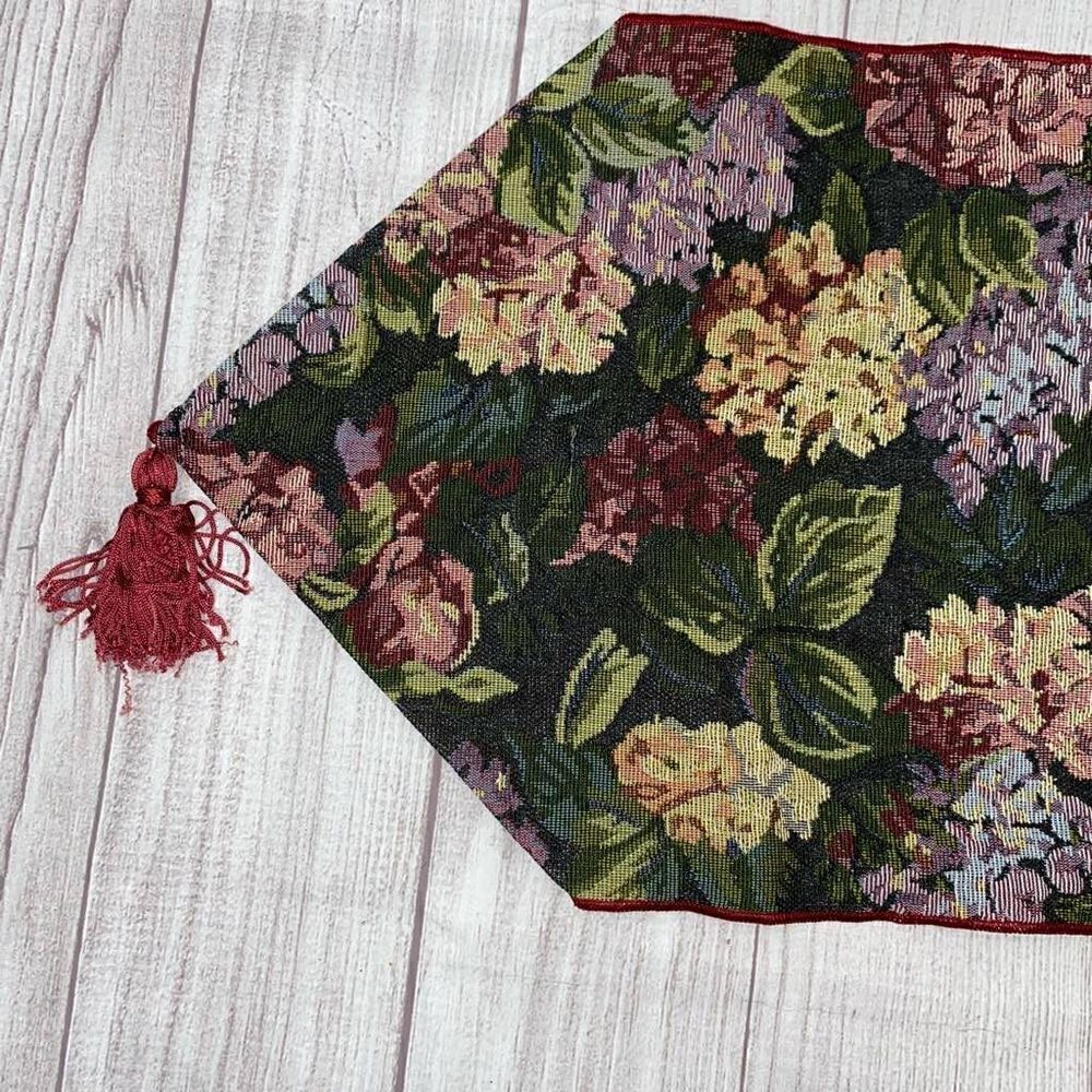Floral print table runner with fringe ends approx 
52”x12.5” - Picture 2 of 5